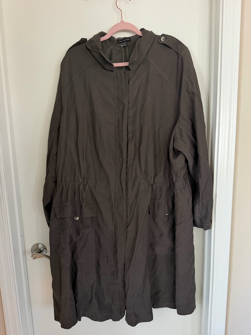 Lane Bryant Olive Green Hooded Utility Longline Dress